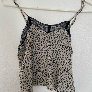 Leopard Print Lace Trim Cami Top